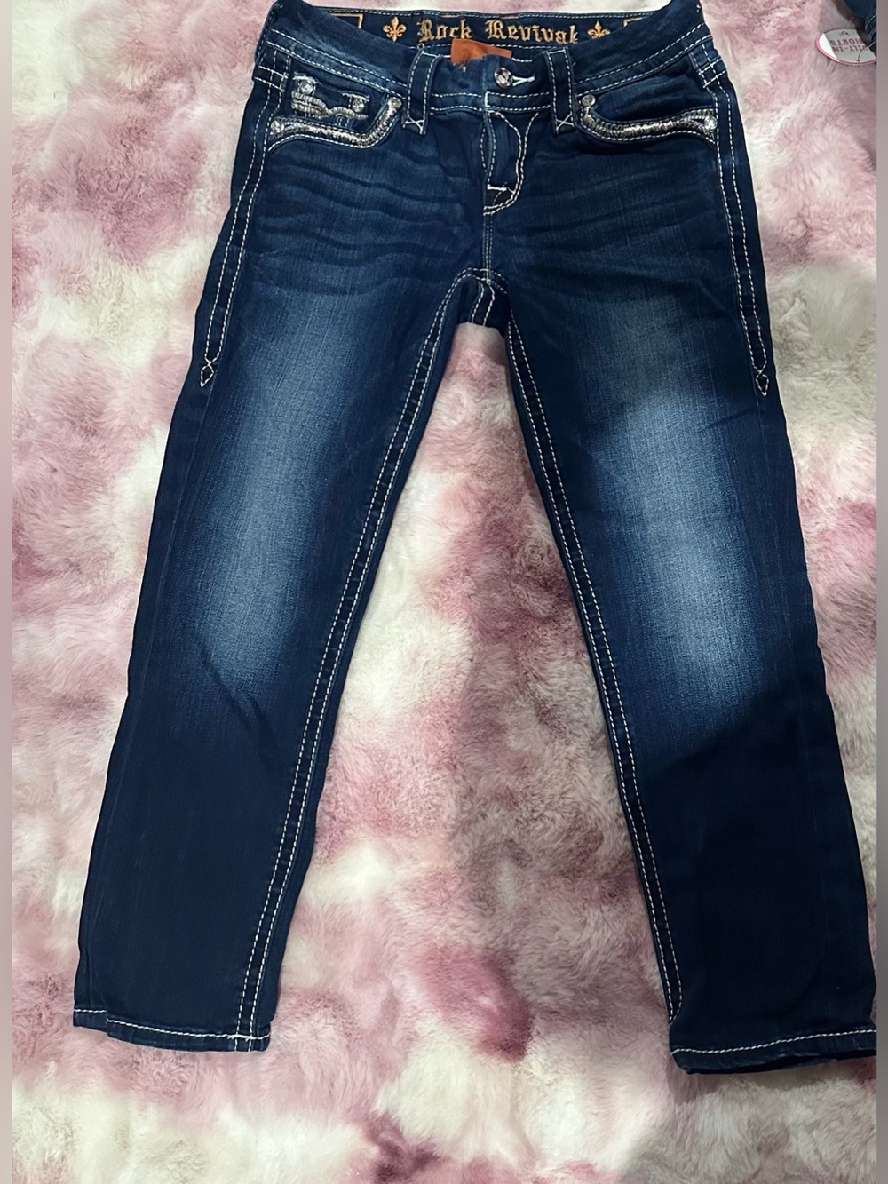 Rock Revival Dark Blue Distressed Cropped Jeans